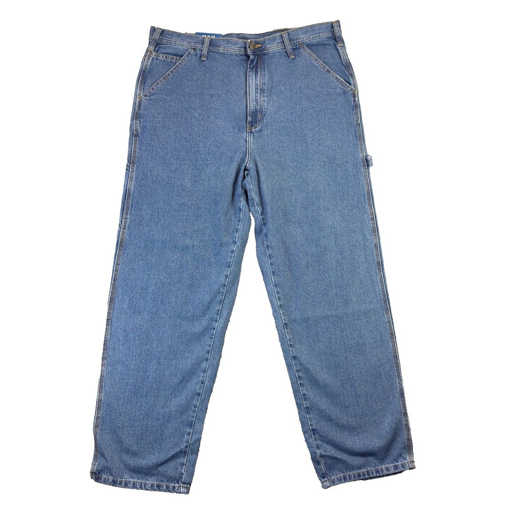 Rugged Wear RW Carpenter Jeans Mens 38x32 Blue Loose Fit Straight Heavy Work NWT